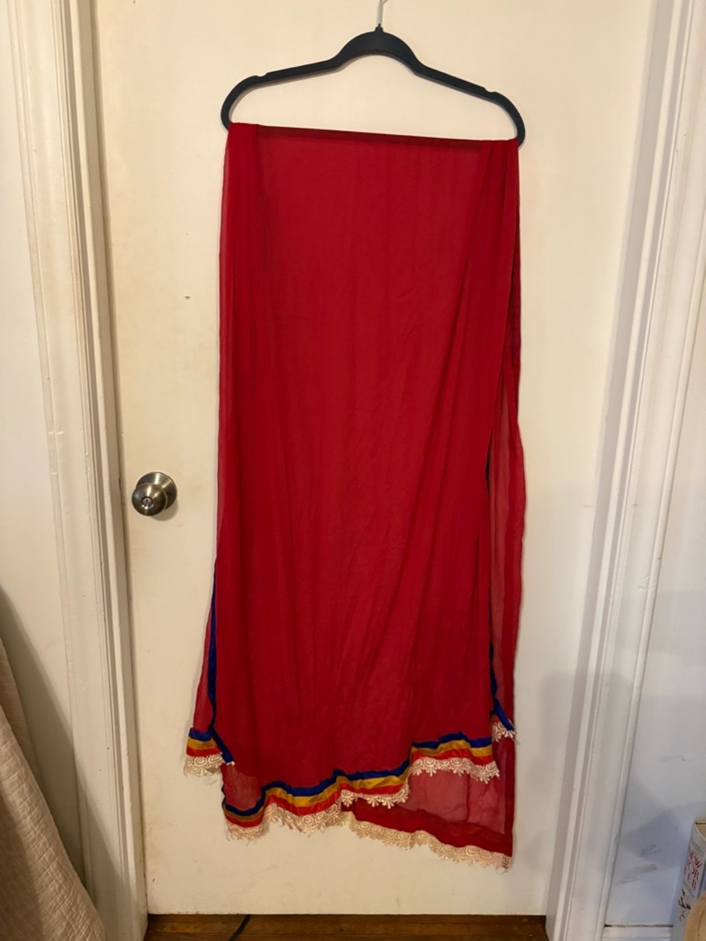 Red Women’s Scarf with Multicolor Trim